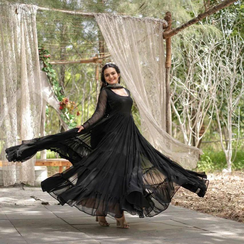 DC G38 Georgette Full Sleeve Gown With Dupatta Wholesale Price In Surat